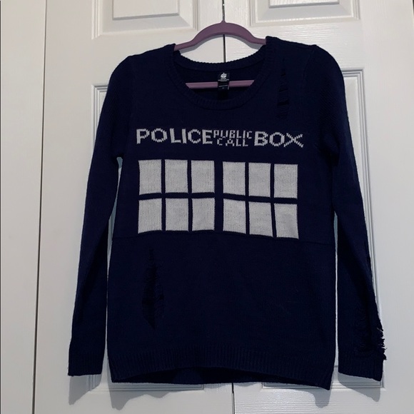 Hot Topic Sweaters - Doctor Who Tardis Distressed Knit Pullover